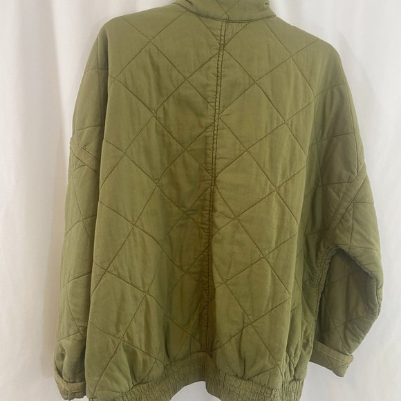 SOLD GAP Khaki Green Cotton Diamond Quilted Long Sleeve Full Zip Jacket - Picture 11 of 13